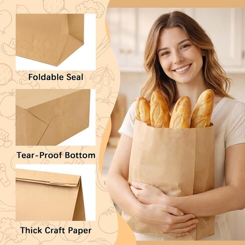 100 قطعة من أكياس البقالة الورقية، أكياس ورق كرافت بنية مقاس 12 × 7 × 17 بوصة، أكياس بقالة كبيرة بوزن 60 رطلًا شديدة التحمل للتسوق وتخزين الوجبات الجاهزة بالتجزئة | كرافت صديقة للبيئة، سعة كبيرة، 60 رطلاً للخدمة الشاقة in Kuwait