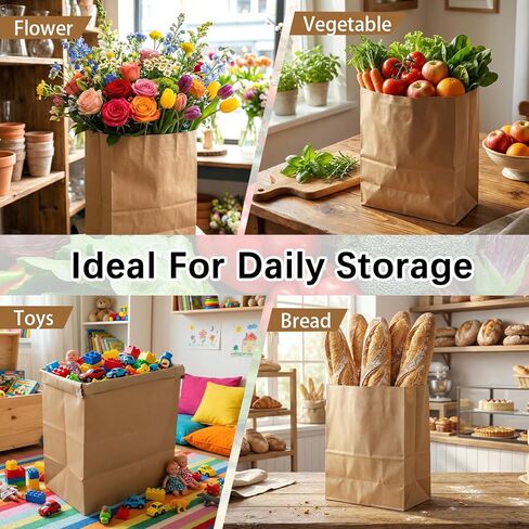 100 قطعة من أكياس البقالة الورقية، أكياس ورق كرافت بنية مقاس 12 × 7 × 17 بوصة، أكياس بقالة كبيرة بوزن 60 رطلًا شديدة التحمل للتسوق وتخزين الوجبات الجاهزة بالتجزئة | كرافت صديقة للبيئة، سعة كبيرة، 60 رطلاً للخدمة الشاقة in Kuwait