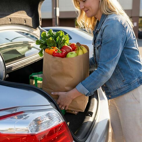 100 قطعة من أكياس البقالة الورقية، أكياس ورق كرافت بنية مقاس 12 × 7 × 17 بوصة، أكياس بقالة كبيرة بوزن 60 رطلًا شديدة التحمل للتسوق وتخزين الوجبات الجاهزة بالتجزئة | كرافت صديقة للبيئة، سعة كبيرة، 60 رطلاً للخدمة الشاقة in Kuwait