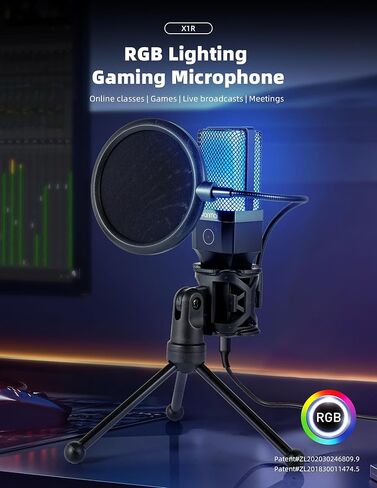 ميكروفون USB، مكثف قلبي، إضاءة RGB، مجموعة حامل ثلاثي القوائم مرن برقبة معقوفة، مناسب لأجهزة الكمبيوتر والهواتف والبث المباشر والتسجيل in Saudi Arabia