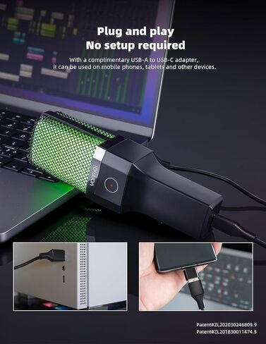 ميكروفون USB، مكثف قلبي، إضاءة RGB، مجموعة حامل ثلاثي القوائم مرن برقبة معقوفة، مناسب لأجهزة الكمبيوتر والهواتف والبث المباشر والتسجيل in Saudi Arabia
