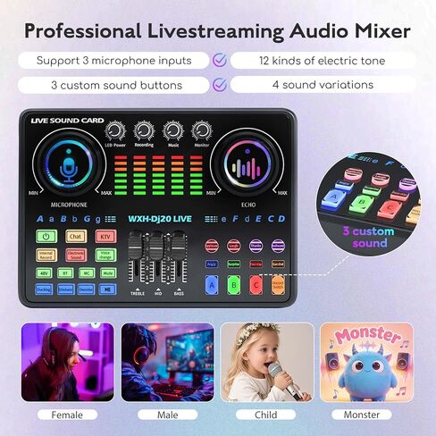 مجموعة معدات البودكاست من ALSO GO، ميكروفون بودكاست WXH520 مع مغير الصوت، بطاقة صوت Dj20، حامل قابل للتعديل مناسب للكمبيوتر/الهاتف، ألعاب الغناء المباشرة، مغير الصوت، تقليل الضوضاء in Kuwait