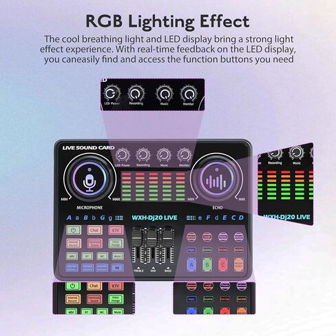 مجموعة معدات البودكاست من ALSO GO، ميكروفون بودكاست WXH520 مع مغير الصوت، بطاقة صوت Dj20، حامل قابل للتعديل مناسب للكمبيوتر/الهاتف، ألعاب الغناء المباشرة، مغير الصوت، تقليل الضوضاء in Kuwait