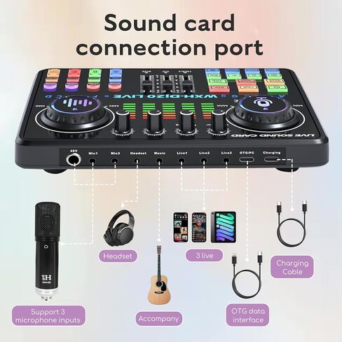 مجموعة معدات البودكاست من ALSO GO، ميكروفون بودكاست WXH520 مع مغير الصوت، بطاقة صوت Dj20، حامل قابل للتعديل مناسب للكمبيوتر/الهاتف، ألعاب الغناء المباشرة، مغير الصوت، تقليل الضوضاء in Saudi Arabia