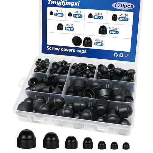 170PCS 7Sizes Plastic Screw Bolt Covers Caps Black Hex Nut Covers Caps M3 M4 M5 M6 M8 M10 M12 YY021 in Kuwait