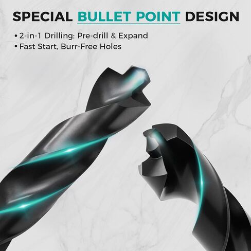 21 Pcs Cobalt Drill Bit Set (Pro), M35 Cobalt Drill Bit with Bullet Point Tip, Titanium Aluminum Nitride Coated (TiAlN), 3-Flats Shank, for Hardened Metal, Stainless Steel, Plastic, 1/16" - 1/2" in Saudi Arabia