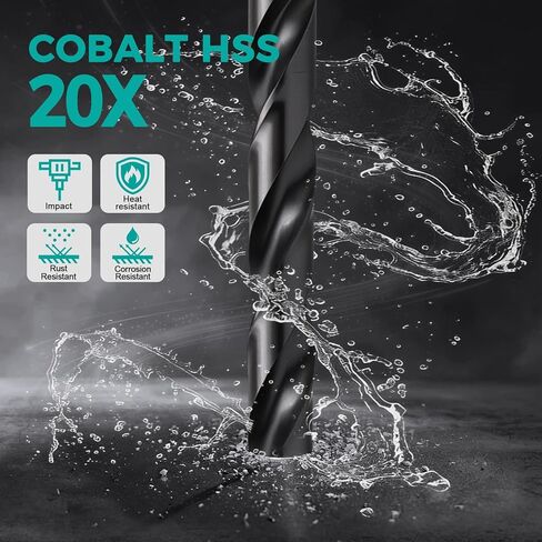 21 Pcs Cobalt Drill Bit Set (Pro), M35 Cobalt Drill Bit with Bullet Point Tip, Titanium Aluminum Nitride Coated (TiAlN), 3-Flats Shank, for Hardened Metal, Stainless Steel, Plastic, 1/16" - 1/2" in Saudi Arabia