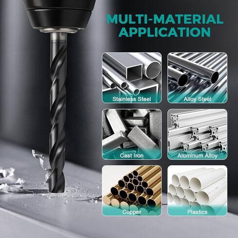21 Pcs Cobalt Drill Bit Set (Pro), M35 Cobalt Drill Bit with Bullet Point Tip, Titanium Aluminum Nitride Coated (TiAlN), 3-Flats Shank, for Hardened Metal, Stainless Steel, Plastic, 1/16" - 1/2" in Saudi Arabia