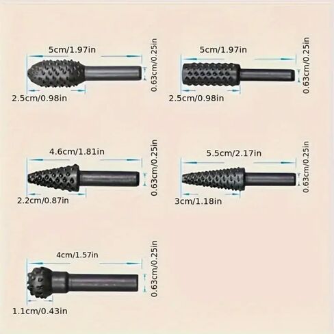 5-Piece 1/4" Drill Bit Set for Woodworking & Carving – Premium Black Rotary File Set, Ideal for DIY Grinding Tool Accessories and Electric Grinding Head Tools in Saudi Arabia