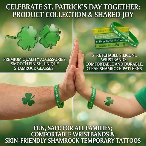 Homgaty 109 Pack St. Patricks Day Party Favors Set, Green Shamrock Glasses Beaded Necklace Bracelets Tattoos Stickers for St Patricks Day Irish Festival Decorations Supplies in Kuwait