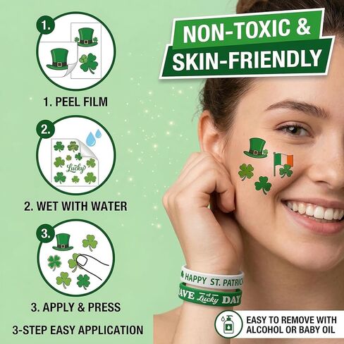 Homgaty 109 Pack St. Patricks Day Party Favors Set, Green Shamrock Glasses Beaded Necklace Bracelets Tattoos Stickers for St Patricks Day Irish Festival Decorations Supplies in Kuwait