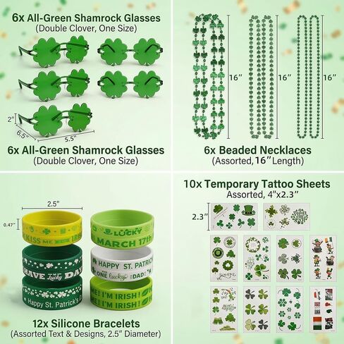 Homgaty 109 Pack St. Patricks Day Party Favors Set, Green Shamrock Glasses Beaded Necklace Bracelets Tattoos Stickers for St Patricks Day Irish Festival Decorations Supplies in Kuwait