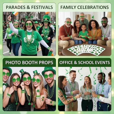 Homgaty 109 Pack St. Patricks Day Party Favors Set, Green Shamrock Glasses Beaded Necklace Bracelets Tattoos Stickers for St Patricks Day Irish Festival Decorations Supplies in Kuwait