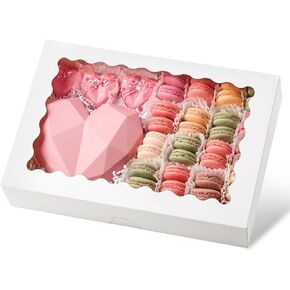 Ocmoiy 20 Pack Cookie Boxes, 14x10x2.5 Inch Large Bakery Boxes with Window, Auto-Popup Treat Box for Chocolate Covered Strawberries, Pies, Donuts, Muffins, Breakable Heart in Kuwait