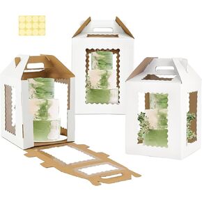Tall Cake Boxes 6 Windows with handle,12x12x12 Tall Cake Carrier, Tiered Cake Box, Square cake box,largeTake Out Transport Containers Ideal for 10" & 12" Tiered Cakes (1Pack-White) in Saudi Arabia