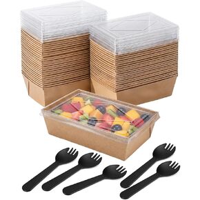 Charcuterie Boxes, 50 Pack Disposable Food Containers Kraft Bakery Box Bakery Dessert Boxes, Small Charcuterie Boxes With Clear Lids For Cake Slice, Cupcakes, Sandwiches, Cookies, Salads (40.6 oz) in Kuwait