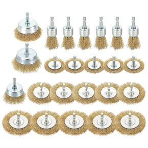 Wire Pen Cup Brush Set for Drill - 24 Pcs - Coarse Carbon Steel/Brass Crimping Drill Wire Brush(0.012" Wire Size) - 1/4 Inch Hex Shank - Good for Cleaning Rust Paint Abrasive in Kuwait