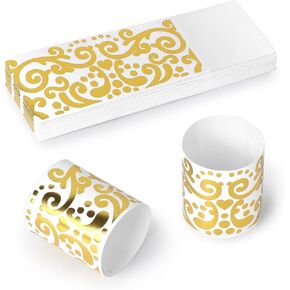 Germiwipe Gold Stamp Paper Napkin Bands Self Adhesive, 200 Pcs Silverware Wraps Band, 1.5x4.25 Inch Luxury Paper Napkin Rings for Restaurant, Wedding, Party, Holiday (Matte Gold) in Kuwait