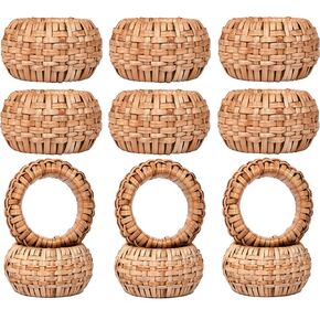 حلقة منديل الجوت النظيفة، حلقات منديل منسوجة يدويًا - 12 قطعة من حاملات مناديل الروطان المصنوعة يدويًا حلقات مناديل الخريف في المزرعة لعيد الشكر والكريسماس وتزيين طاولة الزفاف (طبيعي) in Kuwait