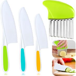 4 Pcs Kids Knife Set, Kids Kitchen Knife with Crinkle Cutter, Serrated Edges Plastic Toddler Chef Knife for Real Cooking & Cutting Fruit Bread in Kuwait