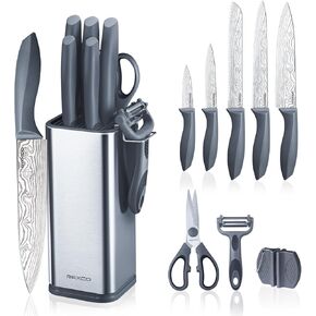 RAXCO Knife Set with Block,10-Piece Kitchen Knives Stainless Steel,Pro-sharpened for Cooking,Slicing,Mincing,Dicing,Black in Saudi Arabia