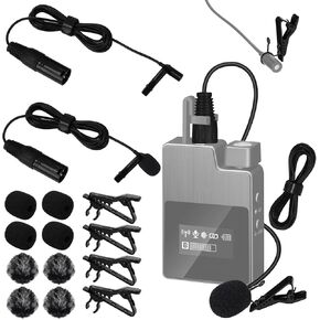 4 Pack 3-pin XLR Lavalier Microphone Kit, 6.56ft/ 2m Balanced Mic Cable, Omnidirectional Lapel Mic with Clips, Foam & Furry Windscreen for Camera Mixer PA System Video Recording Interview in Kuwait