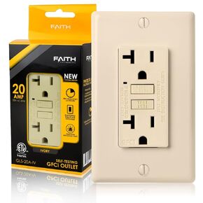 الإيمان [10 عبوات] منافذ 20A GFCI، مدرجة في قائمة ETL، أوعية GFI المزدوجة غير المقاومة للتلاعب مع مؤشر LED، قاطع دائرة الأعطال الأرضية للاختبار الذاتي مع لوحة حائط، عاجي، 10 قطع in Kuwait