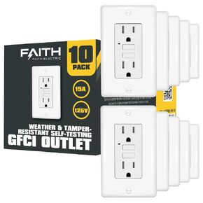 الإيمان [10 عبوات] منافذ GFCI الخارجية بقدرة 15 أمبير، مدرجة في قائمة ETL، أوعية GFI المزدوجة المقاومة للطقس والتلاعب، قاطع دائرة الأعطال الأرضية WR TR للاختبار الذاتي مع لوحة حائط، أبيض in Kuwait