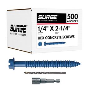 1/4 بوصة × 2-1/4 بوصة مرساة لولبية خرسانية زرقاء برأس سداسي مع لقمة مثقاب وسائق (صندوق مكون من 500 قطعة) | مسامير البناء للخرسانة والبلوك والطوب in Kuwait