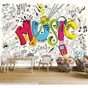 Music Graffiti Wallpaper Fan Guitar Drums Large Background Wall Decor for Music Room Bar(Not Peel and Stick) in Saudi Arabia