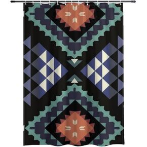 نافاجو القبلية الحافز ستارة دش طويلة مع السنانير، ستارة دش الصيف للماء نمط خمر، ستائر عطلة النسيج قابل للغسل الحد الأدنى لديكور حوض الاستحمام الرجعية 72 × 72 في in Kuwait