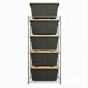 MonsterRAX 5-Tier Side-Load Heavy Duty Garage Slide Rack for 27-Gallon Totes. Industrial metal organization, 250lb capacity, NSF Certified. (Bins not included) (Black) (Black) in Kuwait