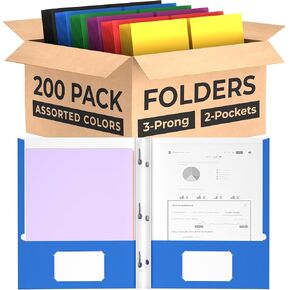 Folders, 3 Prong Folders with Pockets Bulk, (100 Pack), 2 Pocket Folders, Two Pocket Folders with Tabs, School Home or Office Supplies (100 Pack, Assorted Colors) in Kuwait