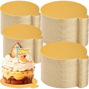Jollidecor 220 PCS Mini Gold Cake Boards 3.5 inch & 3.15 inch Round Cake Base Mini Flan Tray Disposable Paper Plates for Cupcake, Dessert, Mousse Cake, Flan, Cheesecake in Kuwait