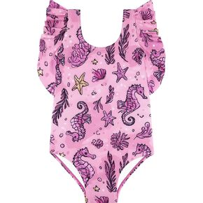 بدلة سباحة لطيفة للفتيات قطعة واحدة مع أشرطة مكشكشة، بدلة استحمام للشاطئ بعامل حماية من الأشعة فوق البنفسجية 50+ للفتيات الصغيرات المراهقات، مقاس 3M-12Y in Kuwait