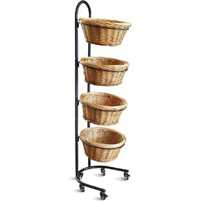 4 Tier Retail Display Stand with Wheels & Sign Clips, Brown Retail Display Rack Basket Stand, Farmers Market Display, Metal Market Display in Saudi Arabia