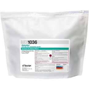 ممسحة Texwipe TX1036 AlphaSat مقاس 6 بوصات × 6 بوصات مصنوعة من البوليستر لغرف الأبحاث مبللة مسبقًا بنسبة 70% IPA (عبوة من 75 قطعة) in Kuwait