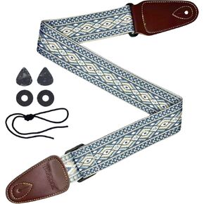 حزام الغيتار قابل للتعديل باس القيثارات الصوتية الكهربائية القيثارة الأزرق الأصفر الأبيض Argyle الجاكار التطريز القطن الكتف الأشرطة حزام مع منزلق الكربون الأسود لعازفي الجيتار in Kuwait