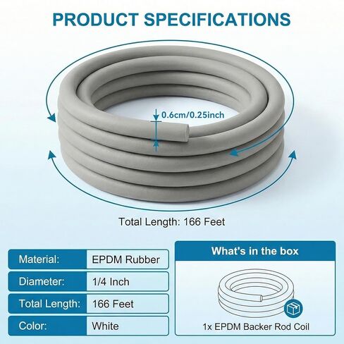 قضيب داعم 1/4 بوصة، 166 قدم EPDM مطاط رغوي مانع للتسرب رمادي شريط الطقس للمفاصل الخرسانية، وشقوق الجدار، والممر وحشوات المفاصل in Kuwait