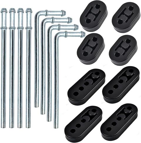 Heavy Duty Rubber Exhaust Hanger Rod Set, 7.6" Long 3/8"Rod 90° + 10" Long Straight Muffler Hanger + 2 Hole 4 Hole Rubber EPDM Bushing Exhaust Rubber Hanger for Automotive (16Pcs) in Kuwait
