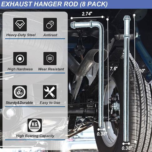 Heavy Duty Rubber Exhaust Hanger Rod Set, 7.6" Long 3/8"Rod 90° + 10" Long Straight Muffler Hanger + 2 Hole 4 Hole Rubber EPDM Bushing Exhaust Rubber Hanger for Automotive (16Pcs) in Kuwait