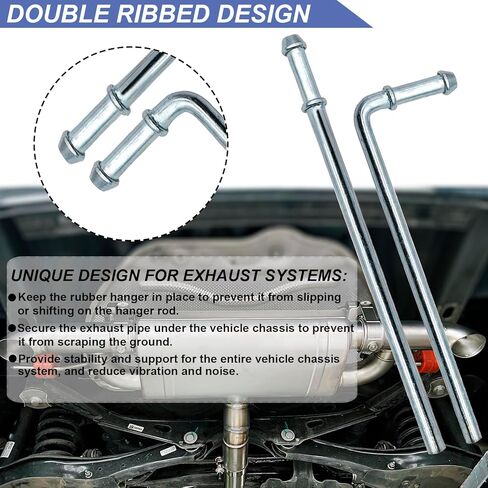 Heavy Duty Rubber Exhaust Hanger Rod Set, 7.6" Long 3/8"Rod 90° + 10" Long Straight Muffler Hanger + 2 Hole 4 Hole Rubber EPDM Bushing Exhaust Rubber Hanger for Automotive (16Pcs) in Kuwait