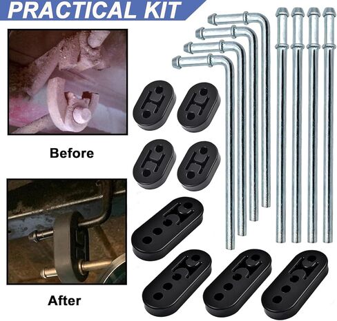 Heavy Duty Rubber Exhaust Hanger Rod Set, 7.6" Long 3/8"Rod 90° + 10" Long Straight Muffler Hanger + 2 Hole 4 Hole Rubber EPDM Bushing Exhaust Rubber Hanger for Automotive (16Pcs) in Kuwait