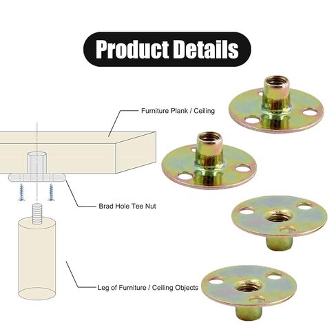 30 PCS 1/4"-20 Brad Hole Tee Nut Sturdy Hardware Screw Base T-Nuts Furniture Hardware Flange Insert Female Thread Carbon Steel T-Nut in Kuwait