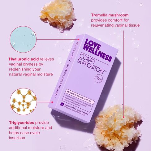 تحميلة لوف ويلنس كومفي | تحميلة مرطبة للمهبل | خالي من الهرمونات مع حمض الهيالورونيك وفطر التريميلا لدعم جفاف المهبل | 10 عدد in Kuwait