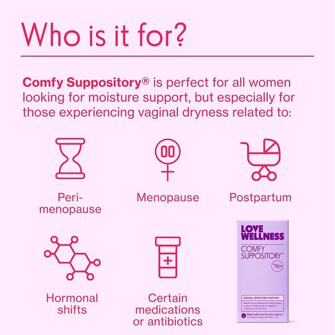 تحميلة لوف ويلنس كومفي | تحميلة مرطبة للمهبل | خالي من الهرمونات مع حمض الهيالورونيك وفطر التريميلا لدعم جفاف المهبل | 10 عدد in Kuwait