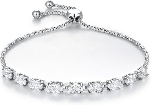 MDFUN Bracelet for Women 18k White Gold Plated Created Round Opal Simple Adjustable Tennis Opal Bracelet in Saudi Arabia