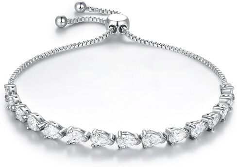 MDFUN Bracelet for Women 18k White Gold Plated Created Round Opal Simple Adjustable Tennis Opal Bracelet in Saudi Arabia