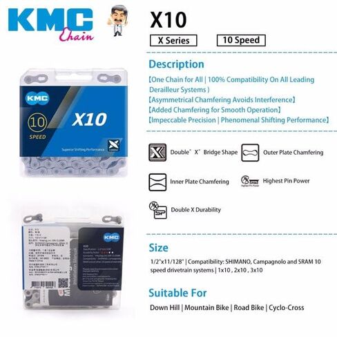 Bike Chain X10, KMC 10-Speed Bike Chain,1/2" X 11/128" - 116 Links in Saudi Arabia