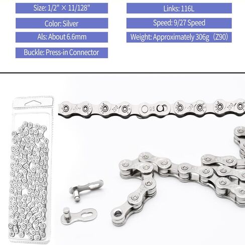 9 Speed Bike Chain Replacement Road Bike Quick Link X9 27 Speed Chains for MTB BMX 116 Links Silver in Kuwait